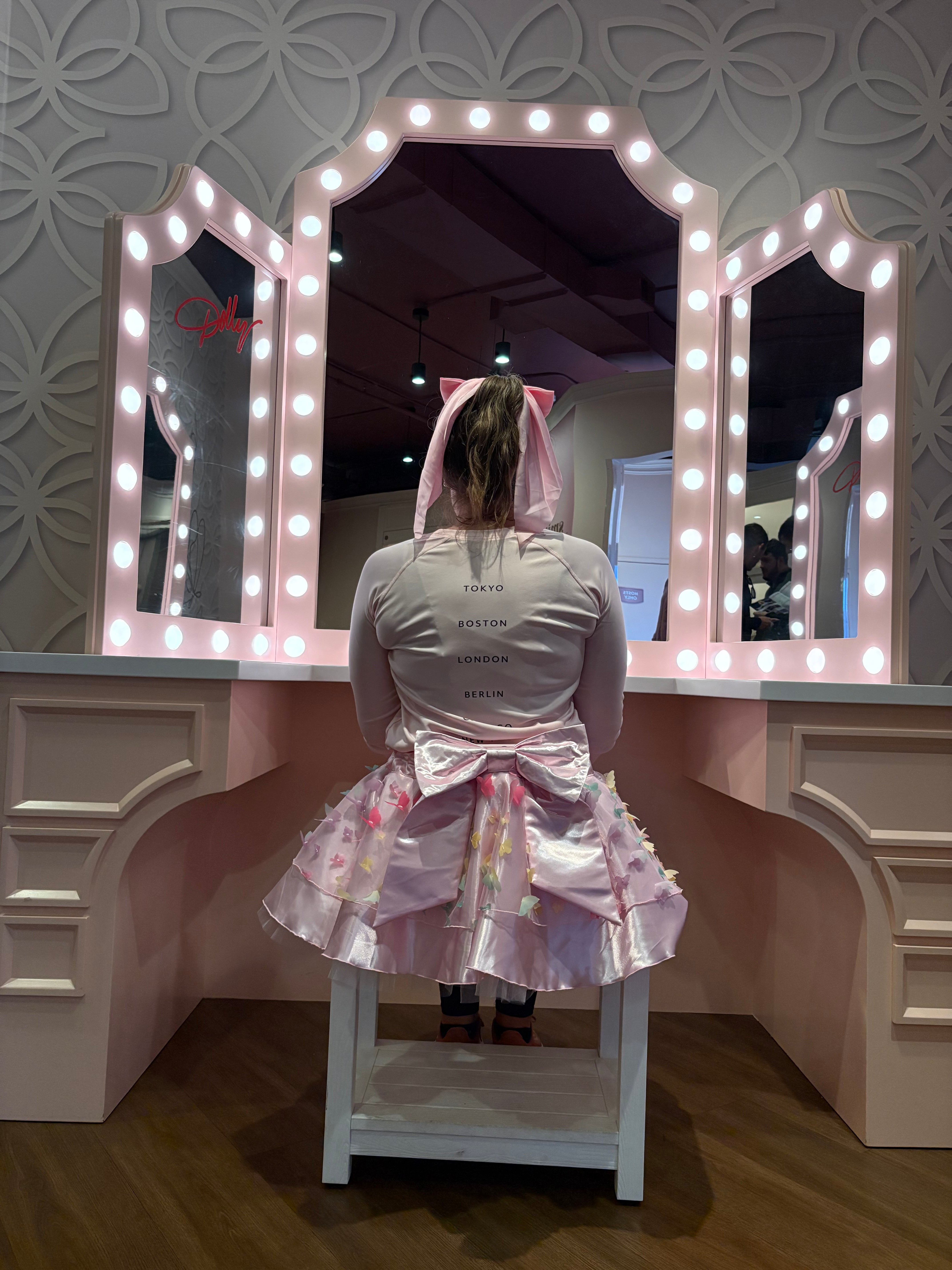 Light Pink Butterfly Running Skirt for Women – Light Pink Satin Race Day Skirt with 3D Butterfly Overlay
