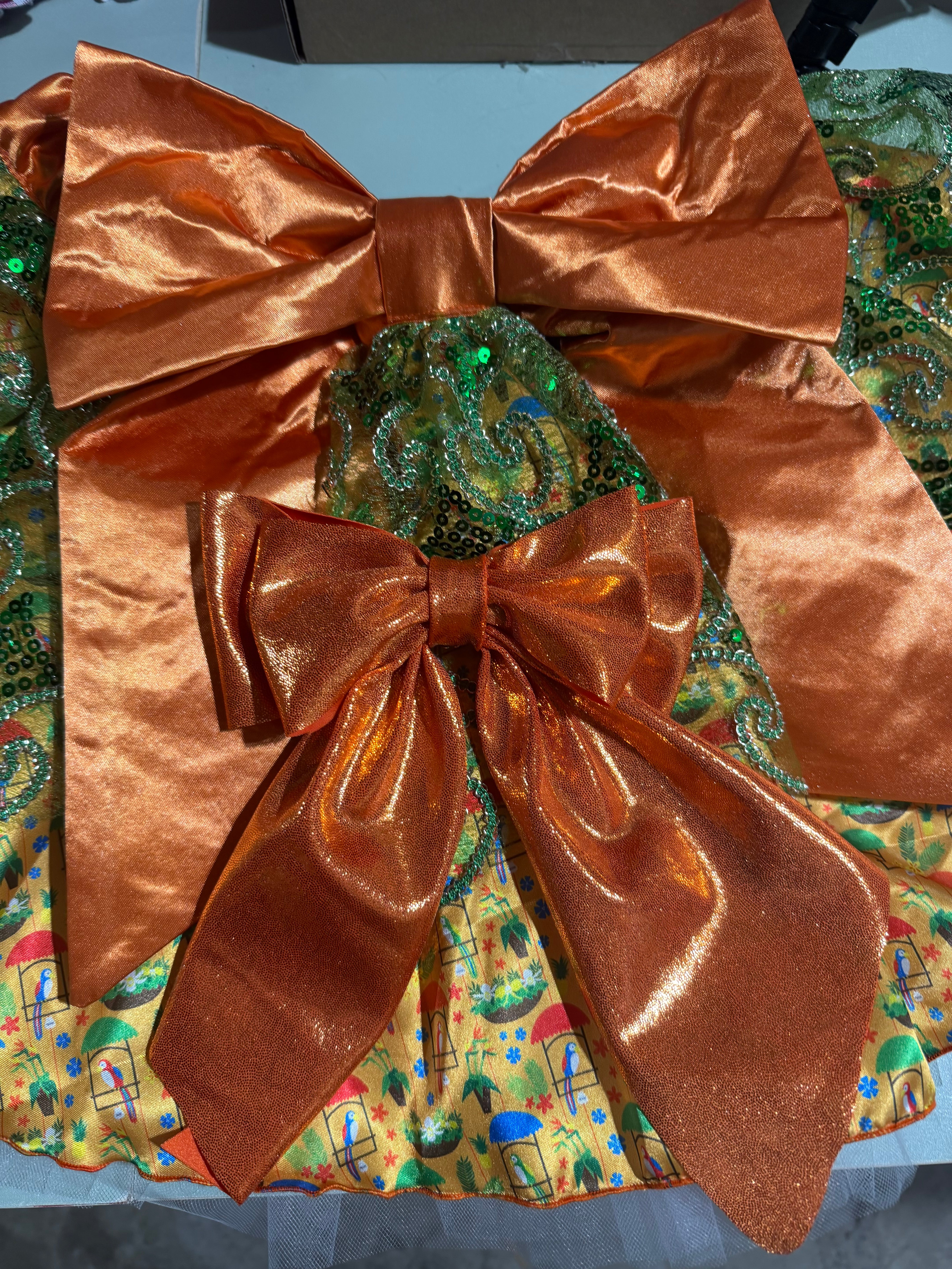 Enchanted Tiki Room Inspired Running Skirt – Tropical Elegance Performance Tutu with Scroll Overlay & Statement Bow
