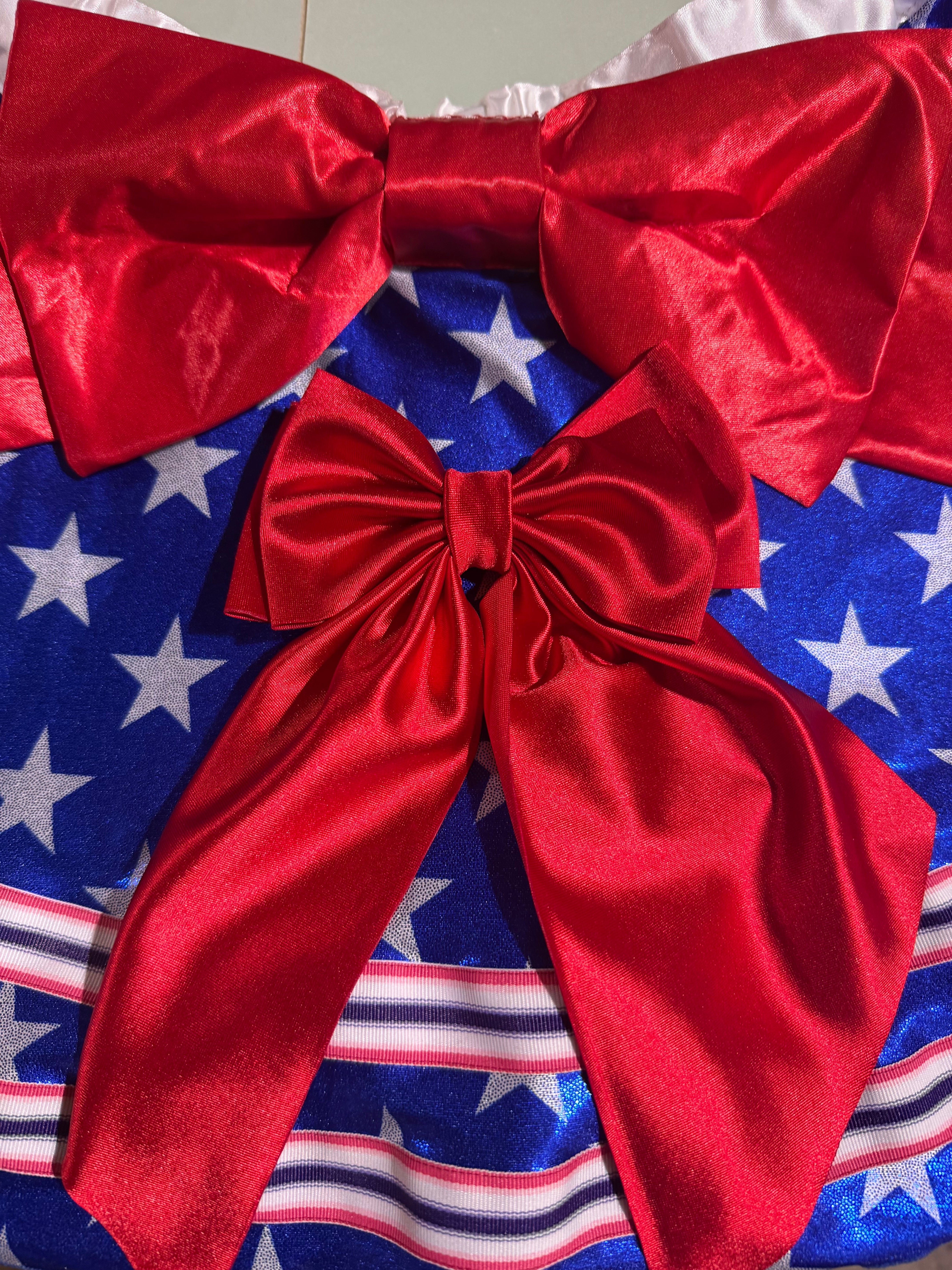 Red, White & Blue Everyday Running Skirt – Sparkle Performance Skirt with Red Waist, Bow & Grosgrain Detail